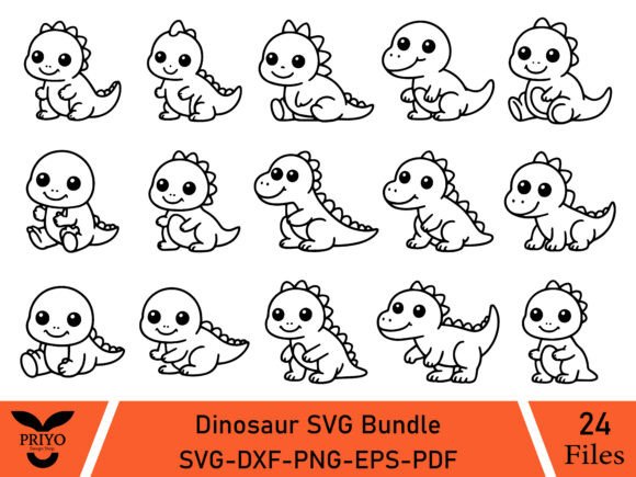 Dinosaur SVG Bundle, Cute Baby Dinosaur