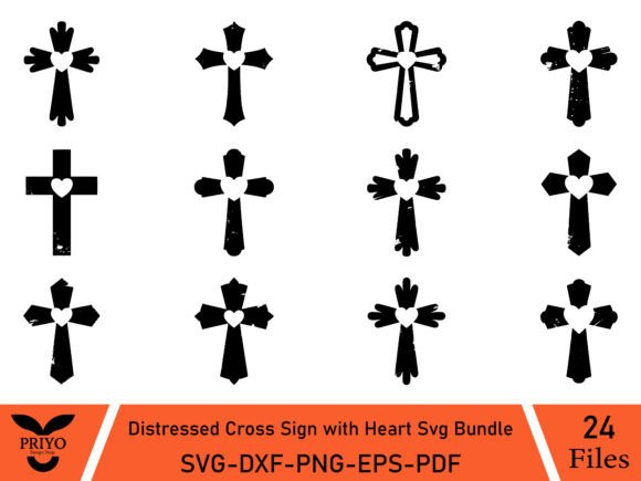 Distressed Cross Sign with Heart SVG