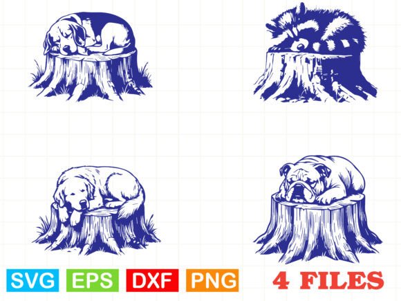 Dog SVG Sleeping on Tree Stump