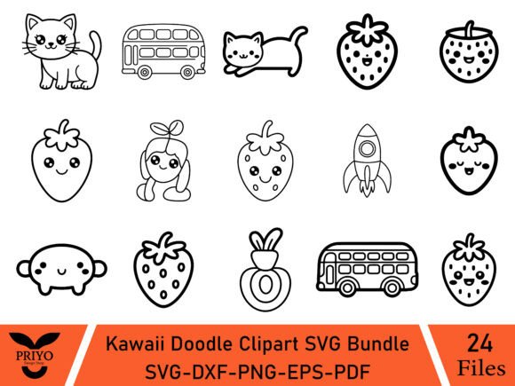 Kawaii Doodle Clipart SVG Bundle