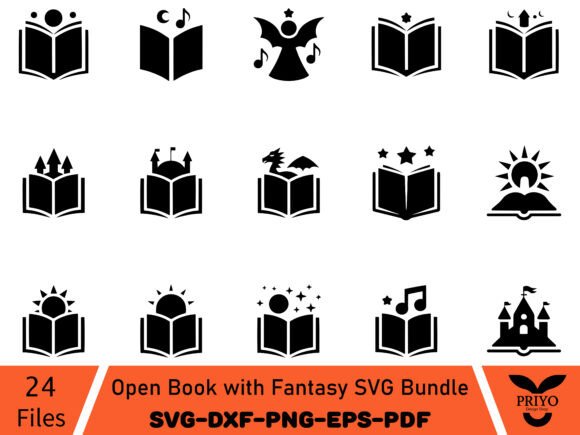 Open Book with Fantasy SVG Bundle