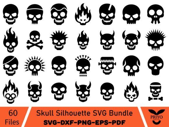 Skull Silhouette SVG Bundle, Skull Svg